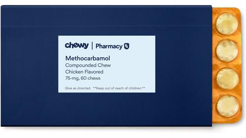 Show full view: Methocarbamol Compounded Chicken Chew, 75 mg, 60 chews for Veterinary use slide 2 of 7