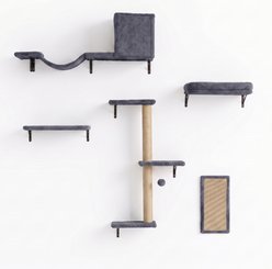 MeWang 5-in-1 Mounted Scratching Post Bridge Perch Jute Modern Cat Wall Shelves, Medium, Grey