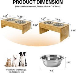 MeWang Natural Wood Double Elevated Stainless Steel Dog Bowl, 8 cups, Small slide 2 of 6