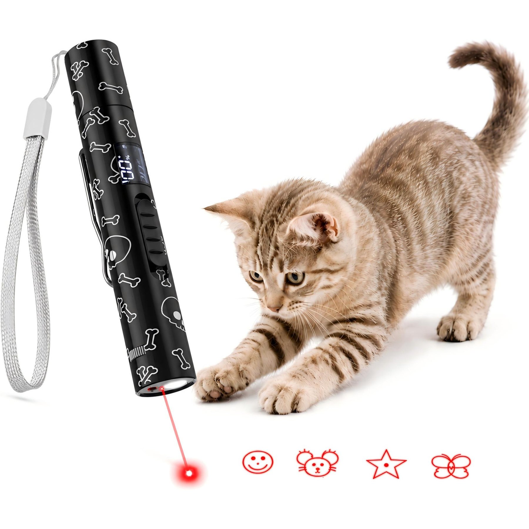 Mewluxe Battery Level Display Screen, Cute Fun Creative Body Glowing-&-Light-Up Lasers Cat Toy, Black