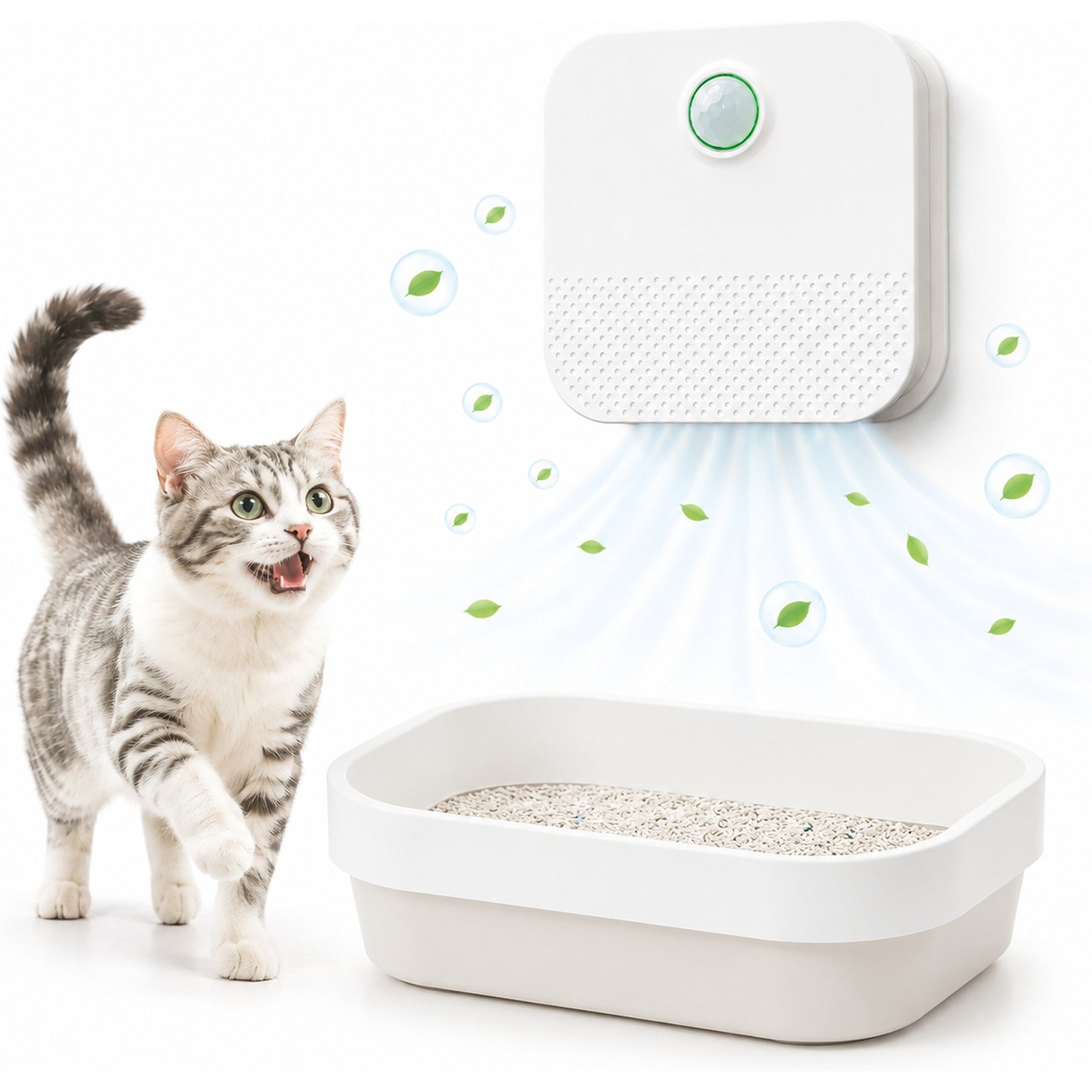 Mewluxe Rechargeable Smart Motion Cat Litter Box Deodorizer, White