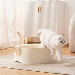 Michu Macaron High Edge Open Style Cat Litter Box, Daisey White slide 2 of 9
