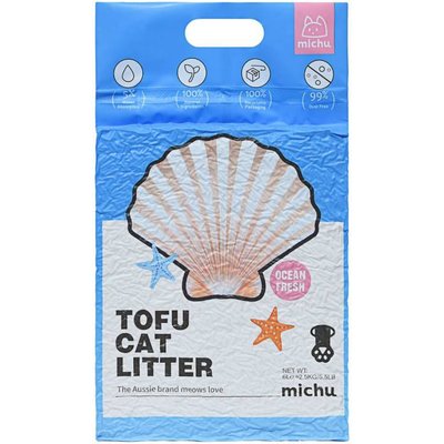 Michu Michu Ocean Fresh Scented Natural Clumping Flushable Tofu Cat Litter, 5.5-lb bag, Ocean Fresh