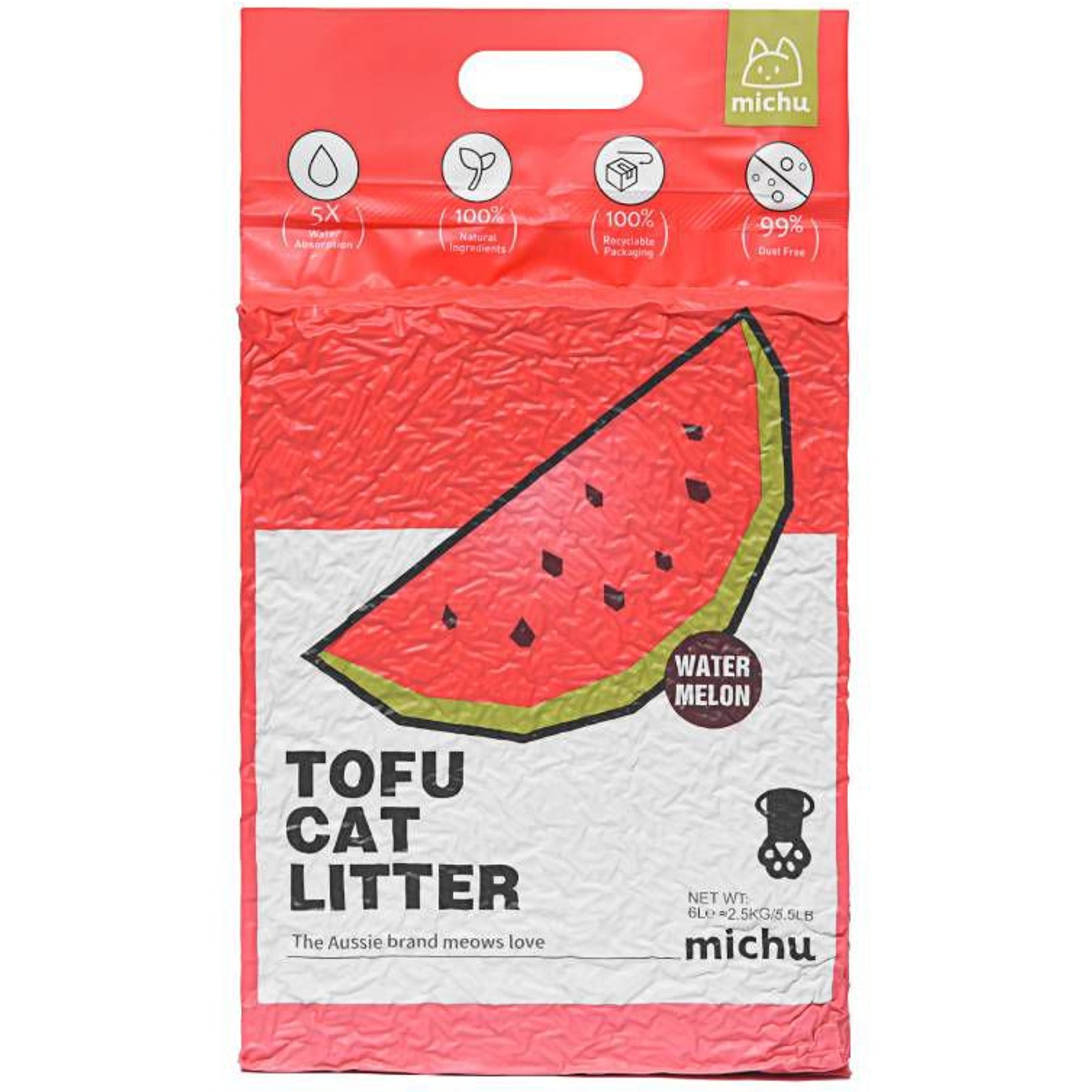 Michu Watermelon Scented Natural Clumping Flushable Tofu Cat Litter, 5.5-lb bag