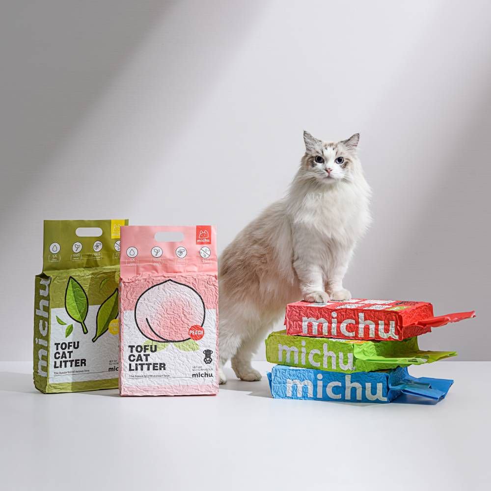 Michu Watermelon Scented Natural Clumping Flushable Tofu Cat Litter, 5.5-lb bag