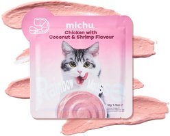 Michu Rainbow Mousse Chicken with Coconut & Shrimp Flavor Pate Wet Cat Food, 1.76-oz pouch, case of 10