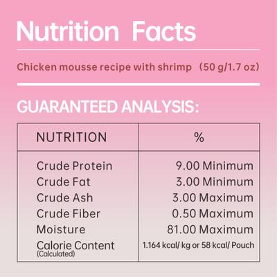 Show full view: Michu Rainbow Mousse Chicken with Coconut & Shrimp Flavor Pate Wet Cat Food, 1.76-oz pouch, case of 10 slide 5 of 9