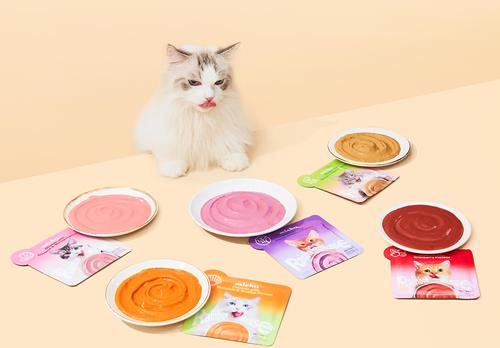 Show full view: Michu Rainbow Mousse Chicken with Coconut & Shrimp Flavor Pate Wet Cat Food, 1.76-oz pouch, case of 10 slide 4 of 9