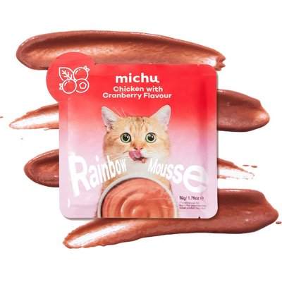 Michu Michu Rainbow Mousse Chicken with Cranberry Flavor Pate Wet Cat Food, 1.76-oz pouch, case of 10
