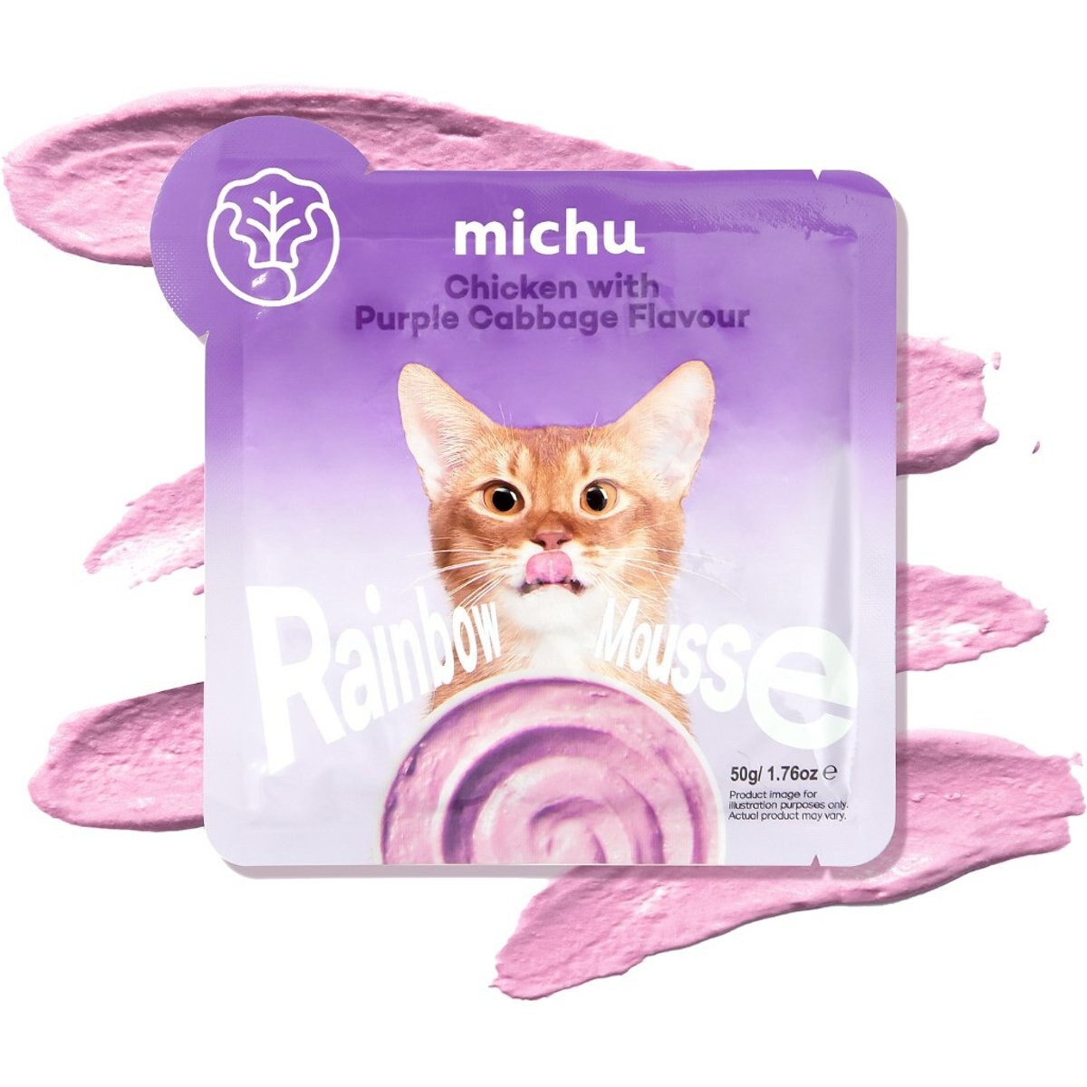 Michu Rainbow Mousse Chicken with Purple Cabbage Flavor Pate Wet Cat Food, 1.76-oz pouch, case of 10