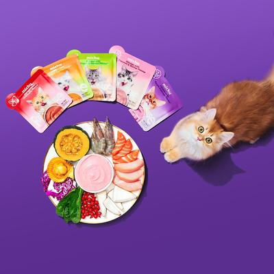 Show full view: Michu Rainbow Mousse Chicken with Purple Cabbage Flavor Pate Wet Cat Food, 1.76-oz pouch, case of 10 slide 8 of 10