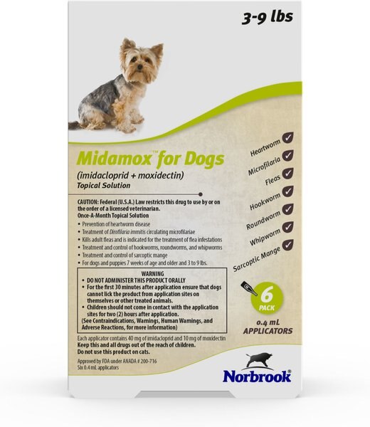 Midamox Topical Solution for Dogs, 3-9 lbs, (Green Box)