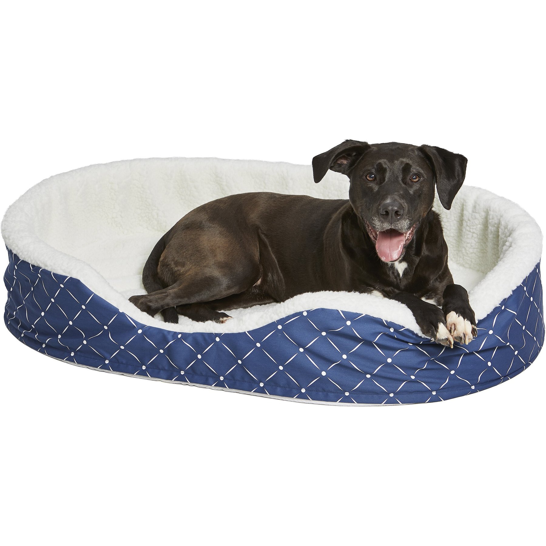 MidWest MidWest Cradle Nesting Orthopedic Bolster Cat & Dog Bed with Removable Cover, Blue/White, Large