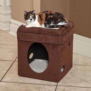 MidWest Curious Cube Cat Condo, Brown Suede