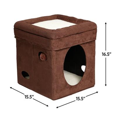 Show full view: MidWest Curious Cube Cat Condo, Brown Suede slide 2 of 9
