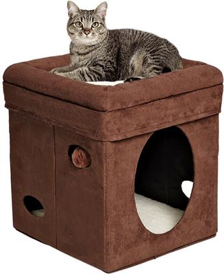 Show full view: MidWest Curious Cube Cat Condo, Brown Suede slide 5 of 9