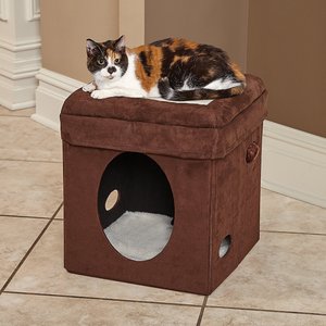 MidWest Curious Cube Cat Condo, Brown Suede