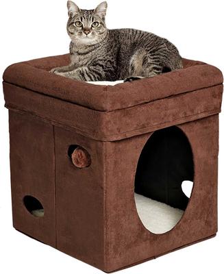 Show full view: MidWest Curious Cube Condo, Brown Suede + Catty Scratch Cat Scratcher with Catnip, Small slide 2 of 10