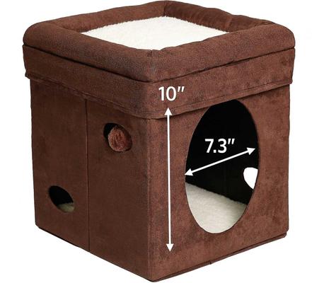 Show full view: MidWest Curious Cube Condo, Brown Suede + Catty Scratch Cat Scratcher with Catnip, Small slide 4 of 10