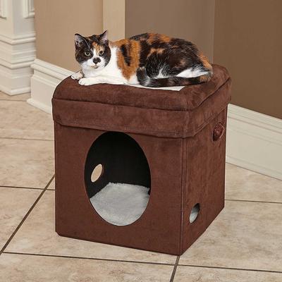 Show full view: MidWest Curious Cube Condo, Brown Suede + Catty Scratch Cat Scratcher with Catnip, Small slide 5 of 10