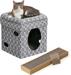 MidWest Curious Cube Condo, Geometric Gray + Catty Scratch Cat Scratcher with Catnip, Small