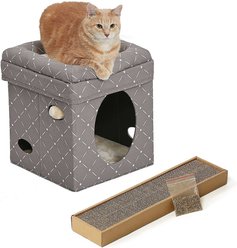 MidWest Curious Cube Condo, Geometric Mushroom + Catty Scratch Cat Scratcher with Catnip, Small