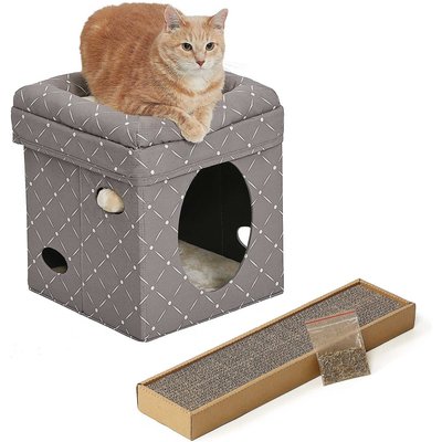 MidWest MidWest Curious Cube Condo, Geometric Mushroom + Catty Scratch Cat Scratcher with Catnip, Small