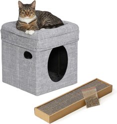 MidWest Curious Cube Condo, Silver + Catty Scratch Cat Scratcher with Catnip, Small