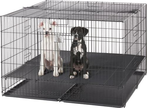 Show full view: MidWest Double Door Collapsible Wire Puppy Crate with 1/2 inch Floor Grid, 48 inch slide 4 of 10