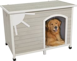 MidWest Eillo Folding Outdoor Wood Dog House, Beige, Large