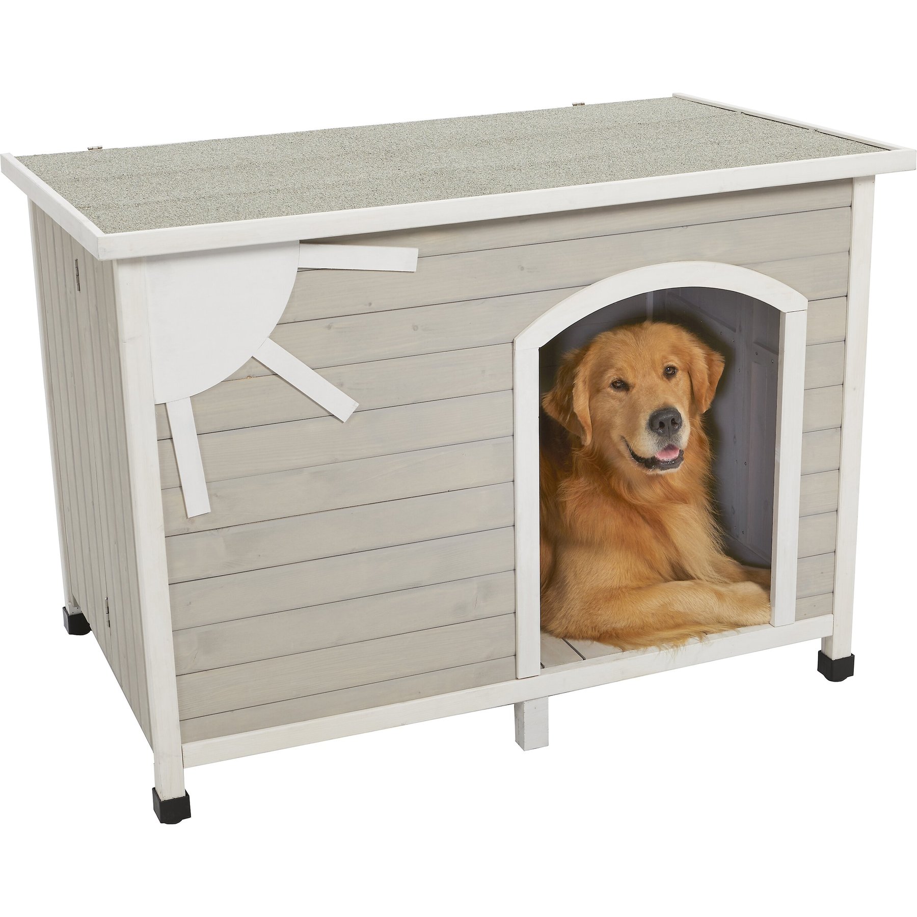MidWest Eillo Folding Outdoor Wood Dog House, Beige, Large