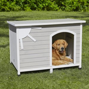 MidWest Eillo Folding Outdoor Wood Dog House, Beige, Large