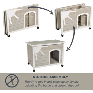 MidWest Eillo Folding Outdoor Wood Dog House, Beige, Large