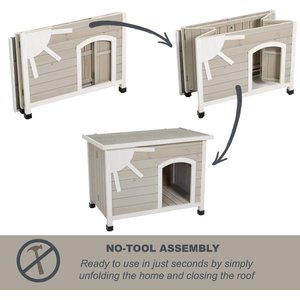 MidWest Eillo Folding Outdoor Wood Dog House, Beige, Medium