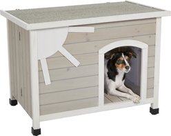 MidWest Eillo Folding Outdoor Wood Dog House, Beige, Small