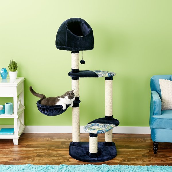 Catry 57-in Curved Perch, Condo & Paper Rope Scratch Post Cat Tree, White