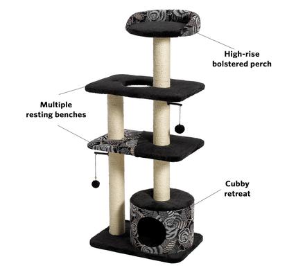 Show full view: MidWest Feline Nuvo Tower 50.5-in Faux Fur Cat Tree & Condo, Black Floral slide 9 of 12