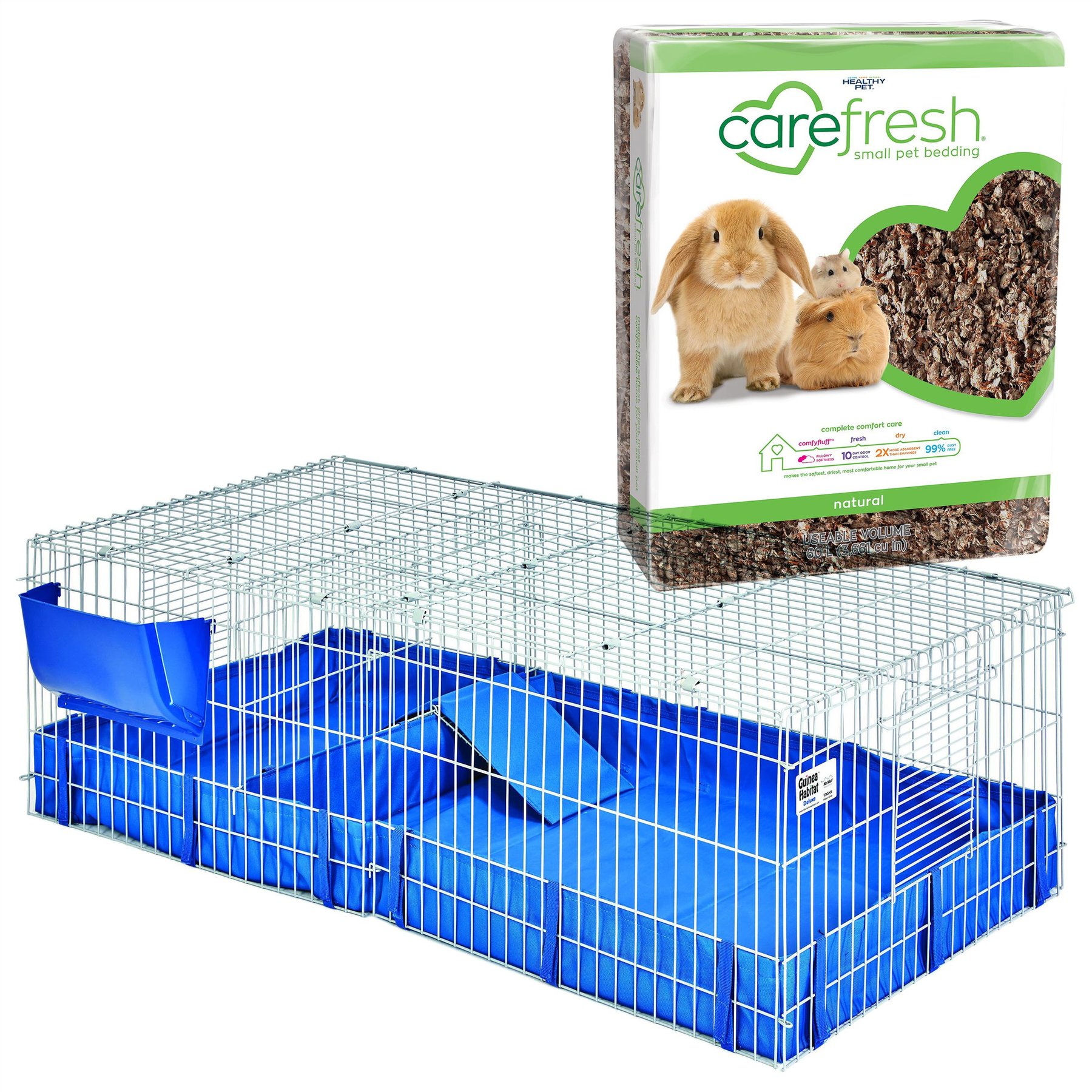 MidWest Guinea Habitat Deluxe Guinea Pig Cage + Carefresh Small Animal Bedding, Natural, 60-L