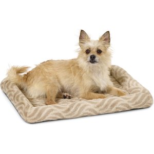 MidWest Homes for Pets Quiet Time Deluxe Wave Bolster Dog & Cat Bed, Tan, Small: 24-inch
