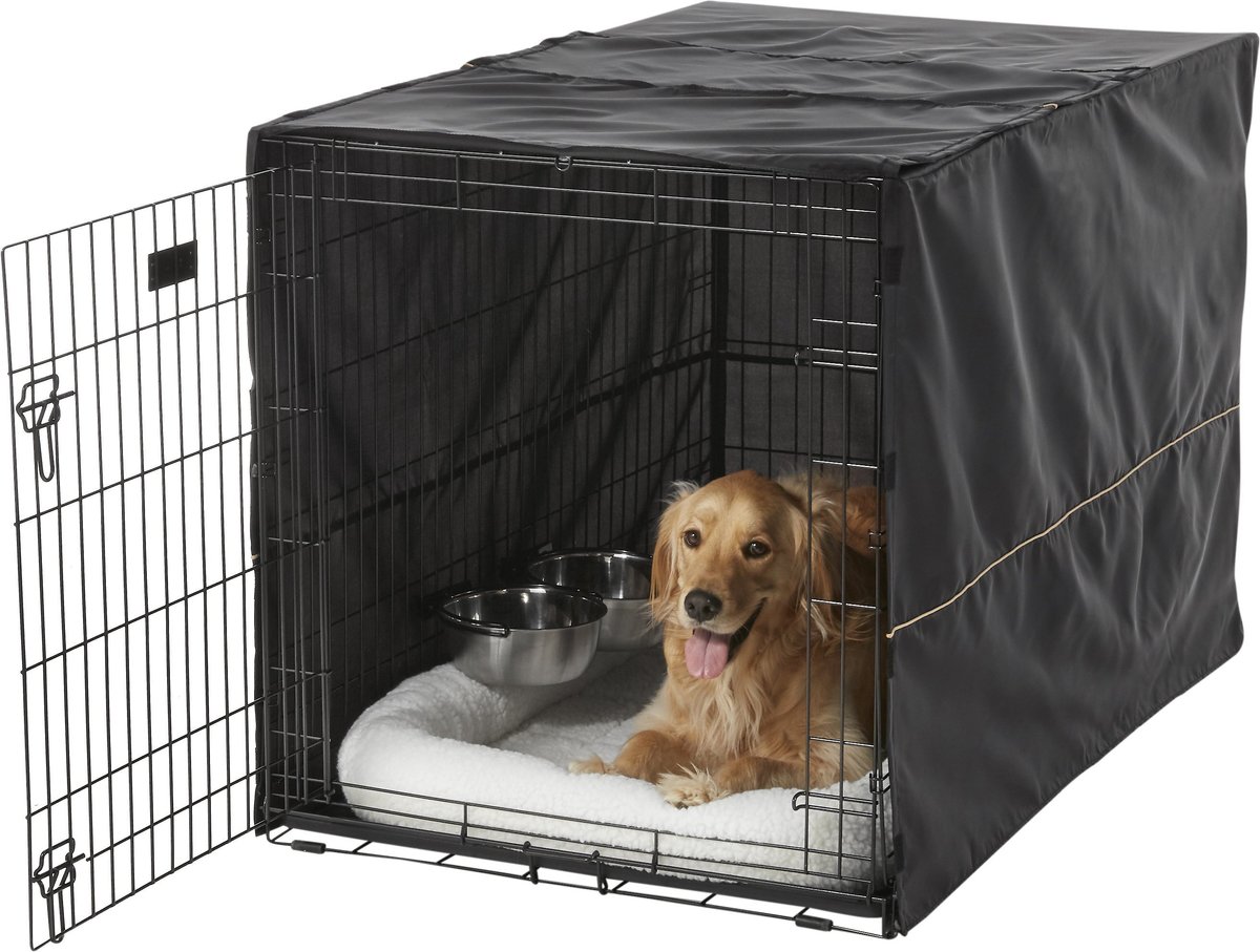 Image showcasing MIDWEST iCrate Double Door Collapsible Wire Dog Crate Kit, Black, 48 ...