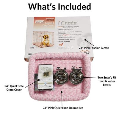 Show full view: MidWest iCrate Double Door Collapsible Wire Dog Crate Kit, Pink, 24 inch slide 2 of 5