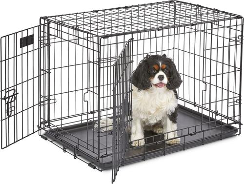 Show full view: MidWest iCrate Fold & Carry Double Door Collapsible Dog Crate, 30 inch + Steel Pet Gate, Graphite, 29-in slide 2 of 9