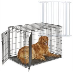 MidWest iCrate Fold & Carry Double Door Collapsible Dog Crate, 42 inch + Steel Pet Gate, White, 39-in
