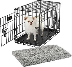 MidWest iCrate Fold & Carry Double Door Collapsible Wire Crate, 22 inch + Quiet Time Ombre Swirl Dog Crate Mat, Grey, 22-in