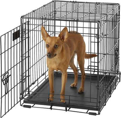 Show full view: MidWest iCrate Fold & Carry Double Door Collapsible Wire Crate, 24 inch + Quiet Time Ombre Swirl Dog Crate Mat, Grey, 24-in slide 2 of 10