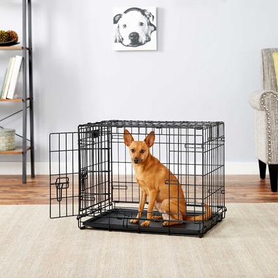 Show full view: MidWest iCrate Fold & Carry Double Door Collapsible Wire Crate, 24 inch + Quiet Time Ombre Swirl Dog Crate Mat, Grey, 24-in slide 5 of 10