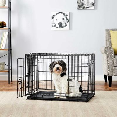 Show full view: MidWest iCrate Fold & Carry Double Door Collapsible Wire Crate, 30 inch + Quiet Time Ombre Swirl Dog Crate Mat, Grey, 30-in slide 5 of 10