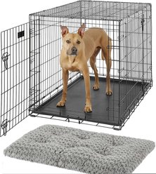 MidWest iCrate Fold & Carry Double Door Collapsible Wire Crate, 42 inch + Quiet Time Ombre Swirl Dog Crate Mat, Grey, 42-in
