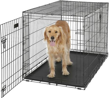 Show full view: MidWest iCrate Fold & Carry Double Door Collapsible Wire Crate, 48 inch + Quiet Time Ombre Swirl Dog Crate Mat, Grey, 48-in slide 2 of 10