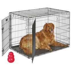MidWest iCrate Fold & Carry Double Door Collapsible Wire Dog Crate, 42 inch + KONG Classic Dog Toy, Large
